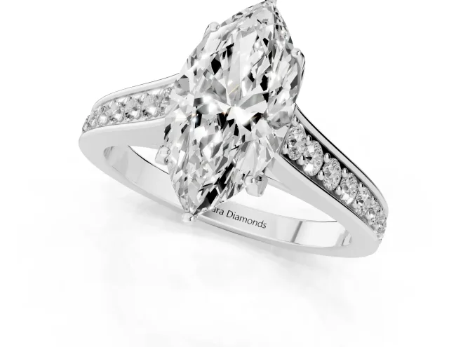 Marquise Cut Diamond Solitaire Pavé Engagement Ring Set in Platinum with Prong Setting – second view