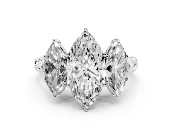 Marquise Cut Diamond Three-Stone Ring Set in Silver with Braided Band