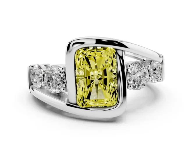 Radiant Cut Engagement Ring Setting for a Fancy Yellow Lab-Grown Diamond | Bezel | Sterling Silver