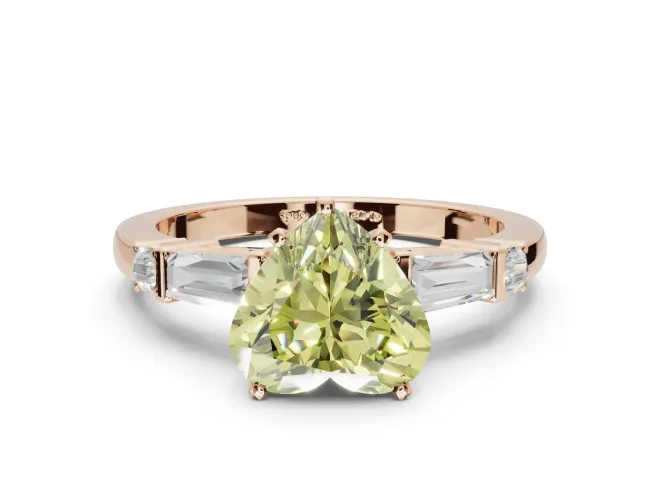 Heart-Shaped Tapered Baguette Engagement Ring Setting for a Fancy Yellow Lab-Grown Diamond | Bar Set Sides | Rose Gold