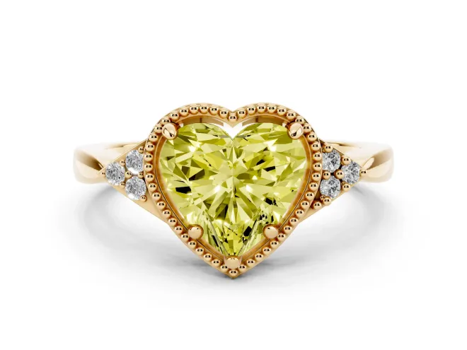 Heart-Shaped Milgrain Engagement Ring Setting for a Fancy Yellow Lab-Grown Diamond | Yellow Gold