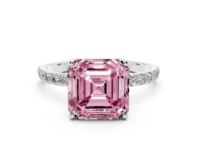 Asscher Cut Pavé Engagement Ring Setting for a Fancy Pink Lab-Grown Diamond | Slim Band | Platinum