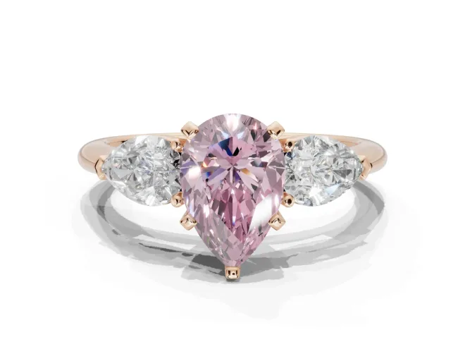 Pear-Shaped 3-Stone Engagement Ring Setting for a Fancy Pink Lab-Grown Diamond | Rose Gold