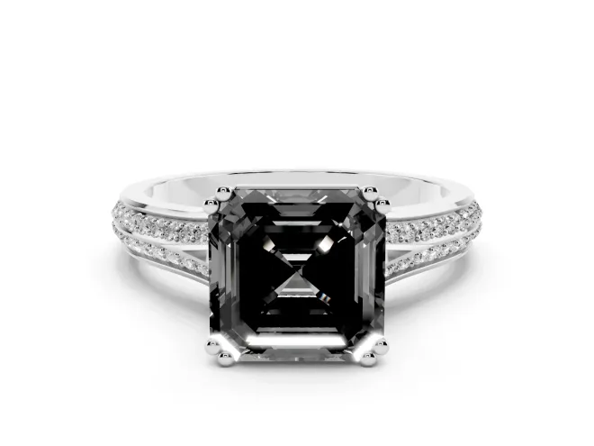 Asscher Cut Split Shank Engagement Ring Setting for a Black Center | Pavé Band | Platinum
