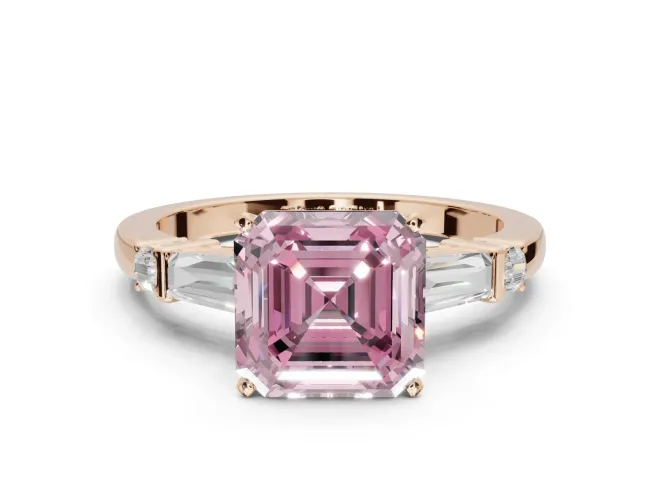 Asscher Cut Tapered Baguette Engagement Ring Setting for a Fancy Pink Lab-Grown Diamond | Rose Gold