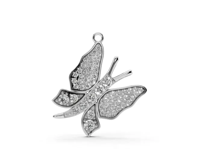 Round Lab-Grown Diamond Pavé Butterfly Pendant Necklace | Stone-Set Body | White Gold