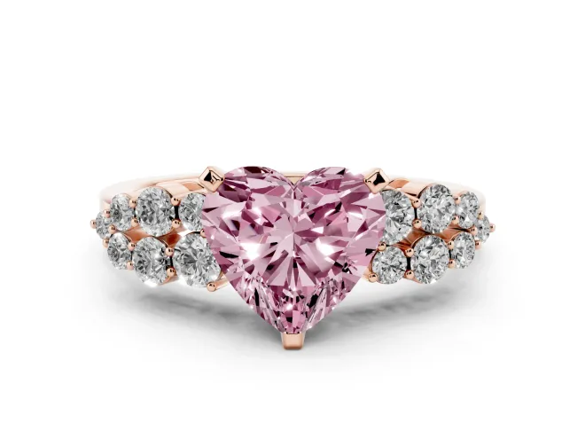 Heart-Shaped Side Stone Engagement Ring Setting for a Fancy Pink Lab-Grown Diamond | Shoulder Clusters | Rose Gold
