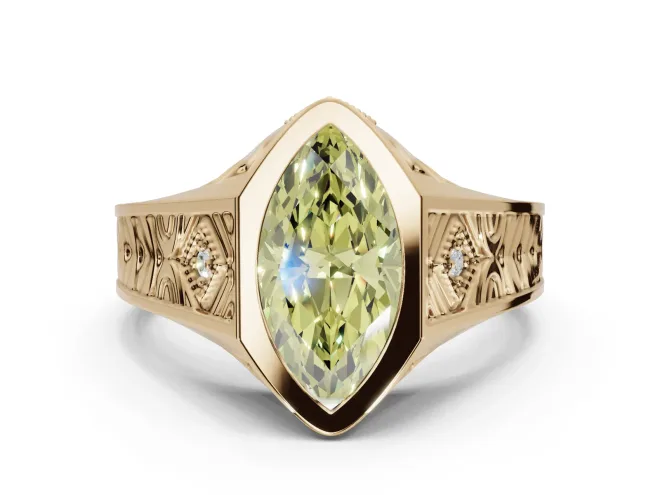 Marquise Vintage Bezel Engagement Ring Setting for a Fancy Yellow Lab-Grown Diamond | Engraved Band | Yellow Gold