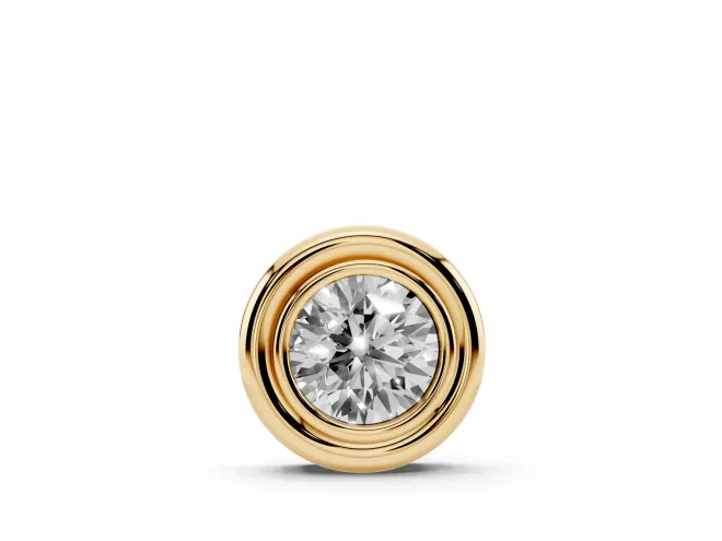 Round Lab-Grown Diamond Wide Bezel Solitaire Pendant Necklace | Stepped Rim | Yellow Gold