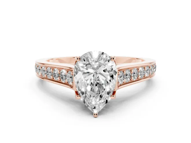 Pear-Shaped Graduated Pavé Solitaire Engagement Ring Setting | Wide Pavé Row Band | Rose Gold