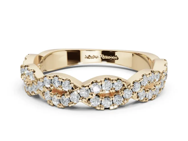 Round Lab-Grown Diamond Twisted Pavé Half Eternity Band | Interwoven Strands | Yellow Gold