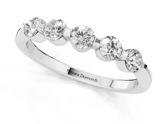 Five-Stone Round Diamond Half Eternity Bridal Band Set in Platinum with Prong-Set Stones – second view