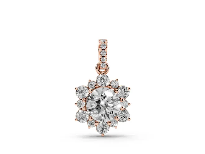 Round Lab-Grown Diamond Floral Cluster Pendant Necklace | Pavé Bail | Rose Gold