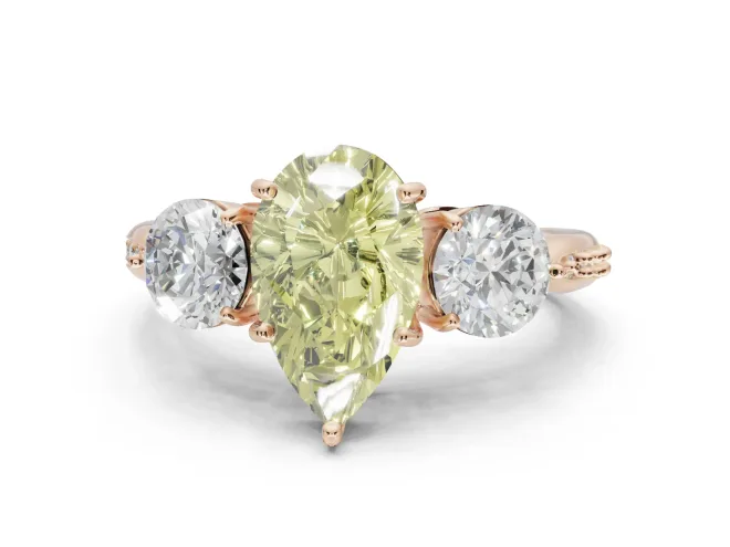 Pear-Shaped Three Stone Engagement Ring Setting for a Fancy Yellow Lab-Grown Diamond | Tapered Pavé Band | Rose Gold