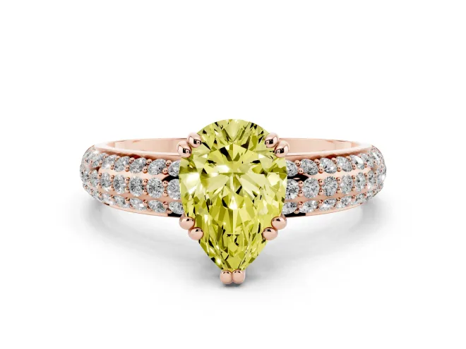 Pear-Shaped Three Row Pavé Engagement Ring Setting for a Fancy Yellow Lab-Grown Diamond | Rose Gold