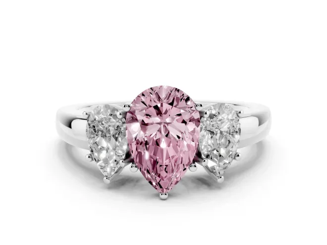 Pear-Shaped Three Stone Engagement Ring Setting for a Fancy Pink Lab-Grown Diamond | Matching Side Stones | White Gold