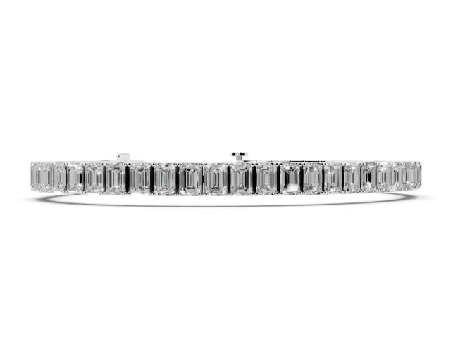 Emerald Cut Lab-Grown Diamond Prong Set Tennis Bracelet | Corner Prongs | Sterling Silver