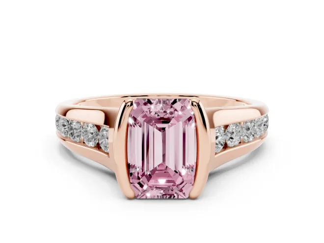 Emerald Cut Half Bezel Engagement Ring Setting for a Fancy Pink Lab-Grown Diamond | Rose Gold