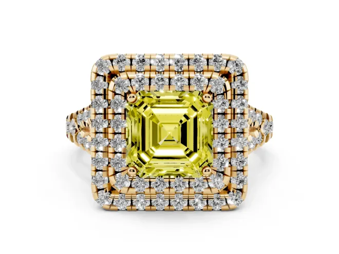 Asscher Cut Halo Split Shank Engagement Ring Setting for a Fancy Yellow Lab-Grown Diamond | Yellow Gold