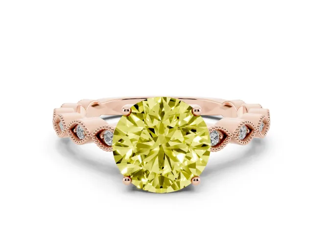 Round Milgrain Solitaire Engagement Ring Setting for a Fancy Yellow Lab-Grown Diamond | Rose Gold