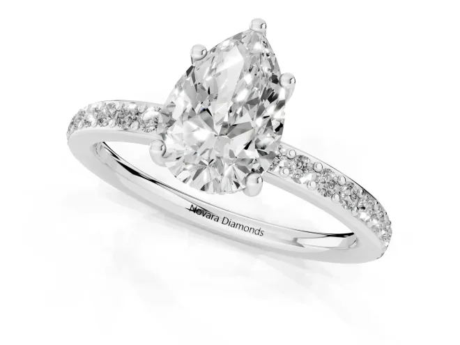 Pear Cut Diamond Pavé Band Ring Set in Platinum with Prong-Set Center Stone – second view
