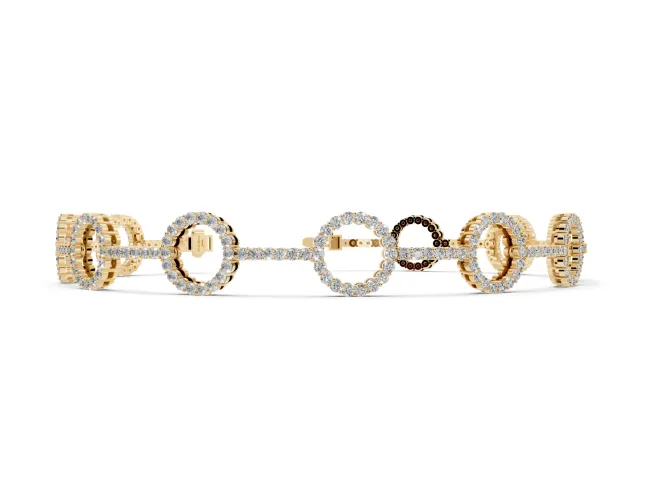 Round Lab-Grown Diamond Pavé Circle Link Tennis Bracelet | Stone Bar Links | Yellow Gold