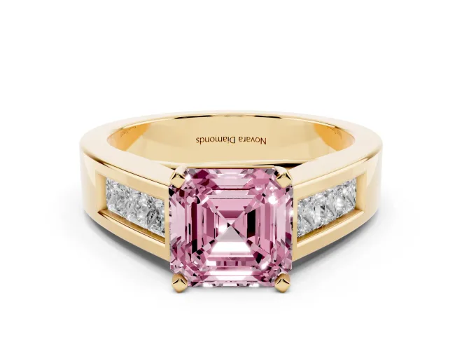 Asscher Cut Channel-Set Engagement Ring Setting for a Fancy Pink Lab-Grown Diamond | Yellow Gold