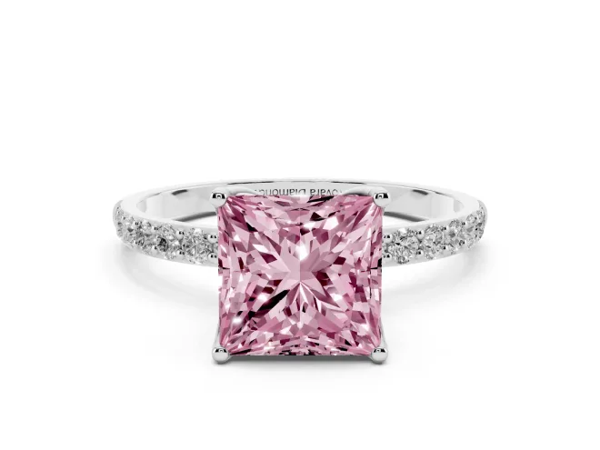 Princess Cut Pavé Solitaire Engagement Ring Setting for a Fancy Pink Lab-Grown Diamond | Slim Band | Sterling Silver