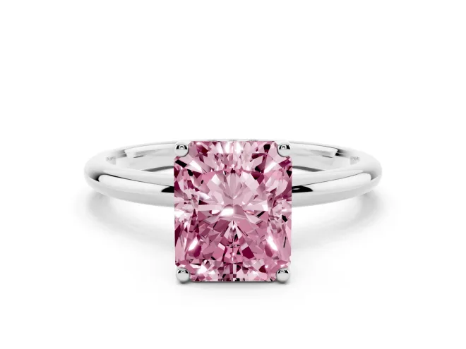 Radiant Cut Micro-Prong Hidden Halo Engagement Ring Setting for a Fancy Pink Lab-Grown Diamond | Plain Band | White Gold
