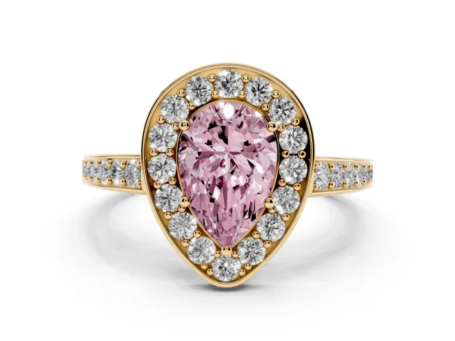 Pear-Shaped Framed Halo Engagement Ring Setting for a Fancy Pink Lab-Grown Diamond | Yellow Gold
