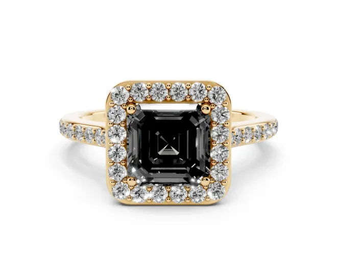 Asscher Cut Pavé Halo Engagement Ring Setting for a Black Center | Yellow Gold