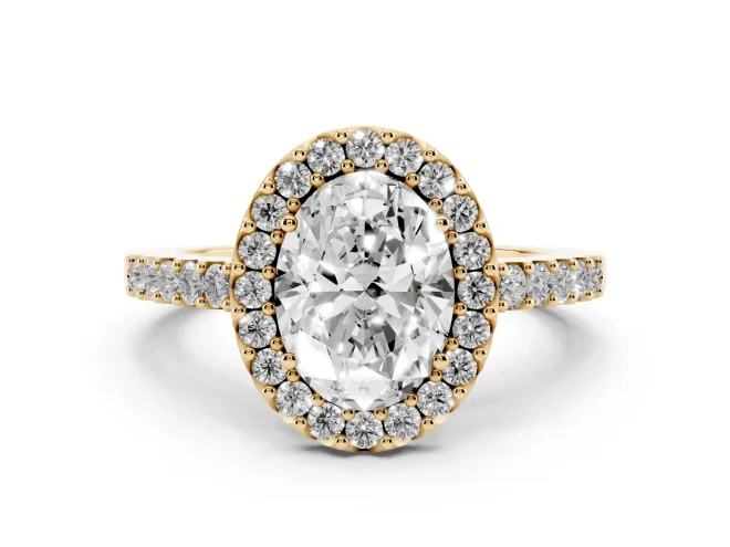 Oval Halo Engagement Ring Setting | Single Row Pavé Band | Yellow Gold