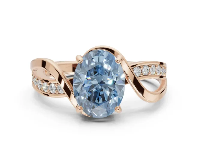 Oval Bypass Solitaire Engagement Ring Setting for a Fancy Blue Lab-Grown Diamond | Pavé and Plain Strands | Rose Gold
