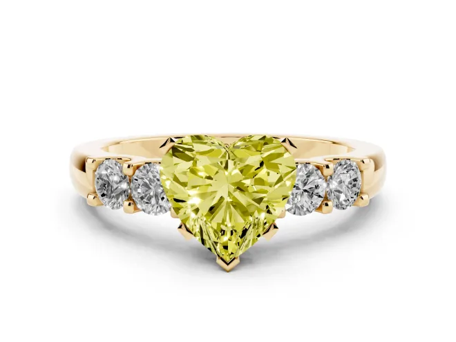 Heart-Shaped Five Stone Engagement Ring Setting for a Fancy Yellow Lab-Grown Diamond | Yellow Gold