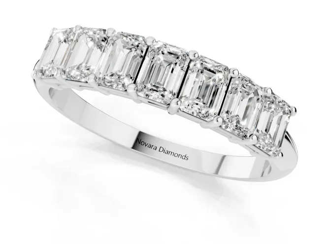 Emerald Cut Diamond Half Eternity Band Set in Platinum with Prong Setting – second view