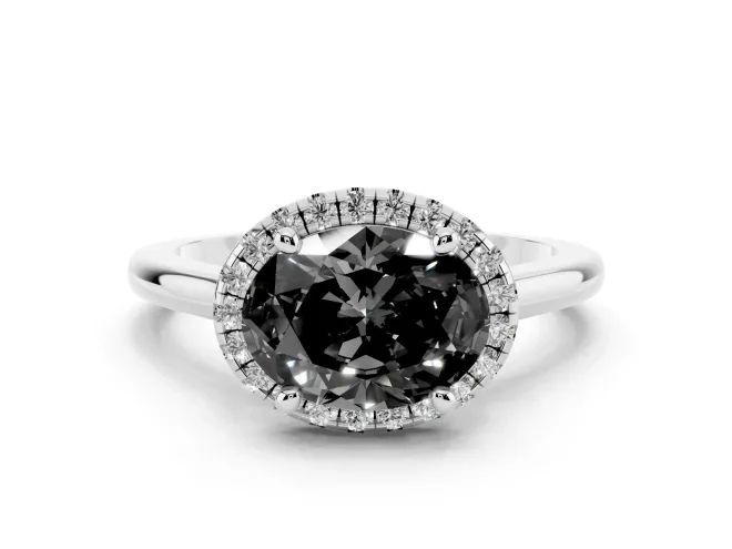 Oval Halo Engagement Ring Setting for a Black Center | Plain Polished Band | Sterling Silver