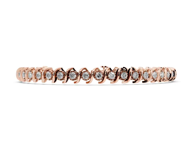 Round Lab-Grown Diamond Swirl Link Tennis Bracelet | Faceted Illusion Plates | Rose Gold