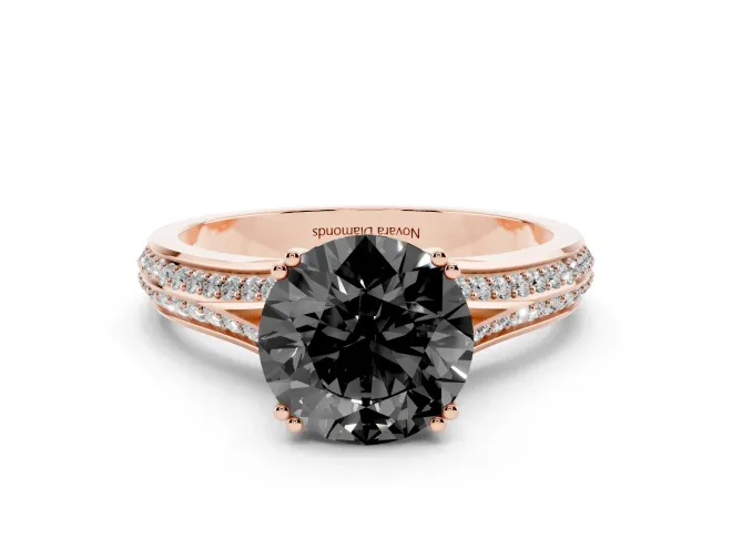 Round Pavé Split Shank Engagement Ring Setting for a Black Center | Double Claw Prongs | Rose Gold