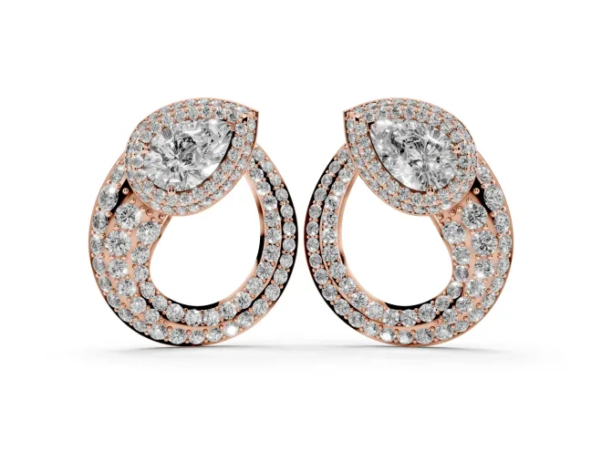 Pear-Shaped Lab-Grown Diamond Double Halo Open Teardrop Stud Earrings | Pavé Loop | Rose Gold