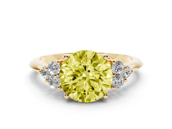 Round Cluster Accent Engagement Ring Setting for a Fancy Yellow Lab-Grown Diamond | Yellow Gold
