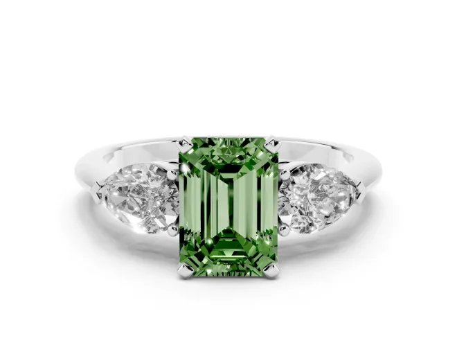 Emerald Cut 3-Stone Engagement Ring Setting for a Fancy Green Lab-Grown Diamond | Platinum