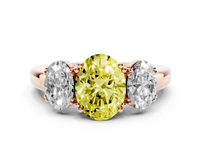 Oval Three Stone Engagement Ring Setting for a Fancy Yellow Lab-Grown Diamond | Double Claw Head | Rose Gold