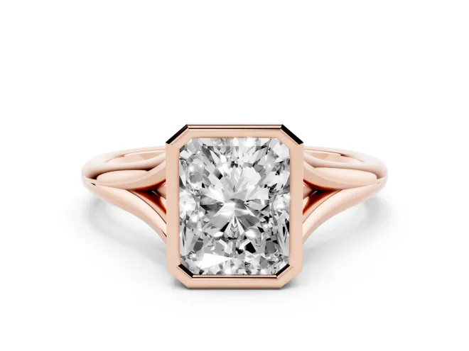 Radiant Cut Bezel Solitaire Engagement Ring Setting | V Split Shank | Rose Gold