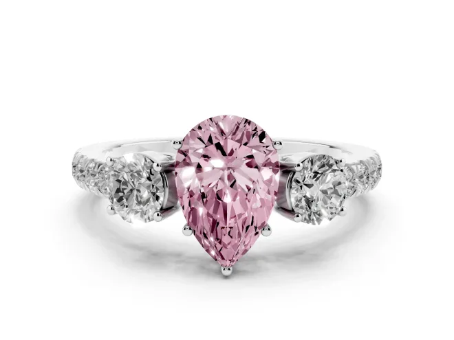 Pear-Shaped Three Stone Engagement Ring Setting for a Fancy Pink Lab-Grown Diamond | Pave Shoulders | Sterling Silver