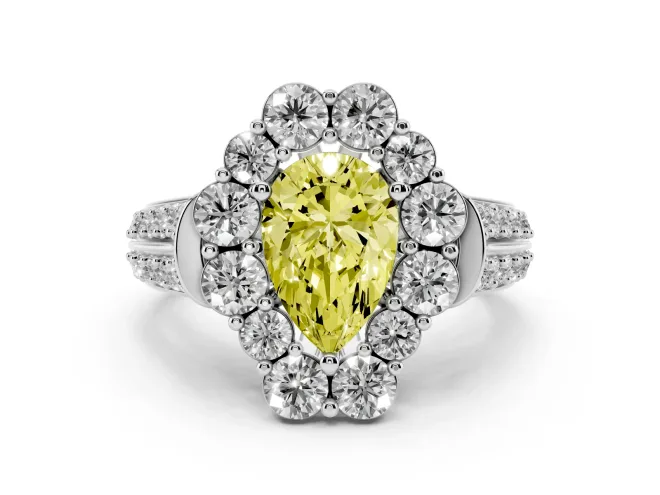 Pear-Shaped Large Accent Halo Engagement Ring Setting for a Fancy Yellow Lab-Grown Diamond | Graduated Pavé | White Gold