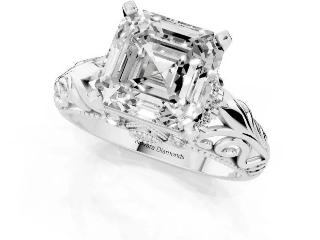 Asscher Cut Diamond Filigree Halo Engagement Ring Set in Silver with Prong Setting – second view