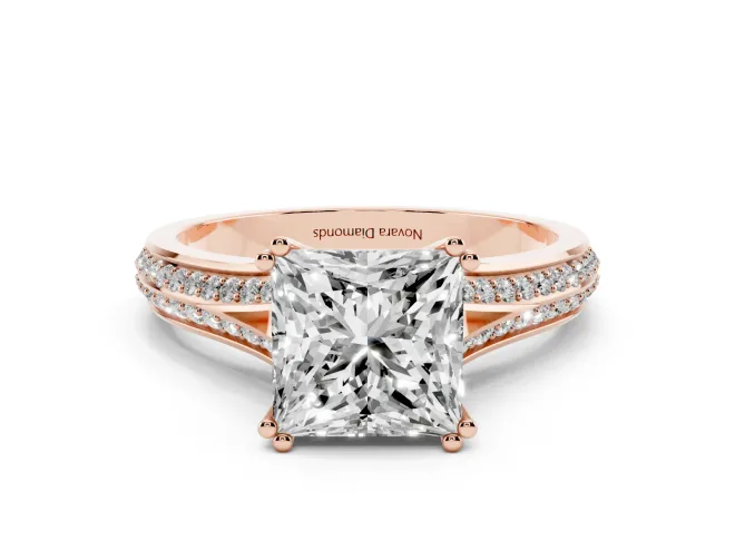Princess Cut Pavé Split Shank Engagement Ring Setting | Double Claw Prongs | Rose Gold