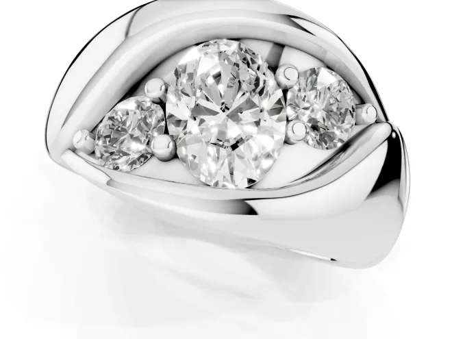 Oval Cut Diamond Channel-Set Crossover Ring Set in White gold – second view