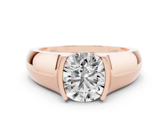 Round Half Bezel Solitaire Engagement Ring Setting | Wide Band | Rose Gold