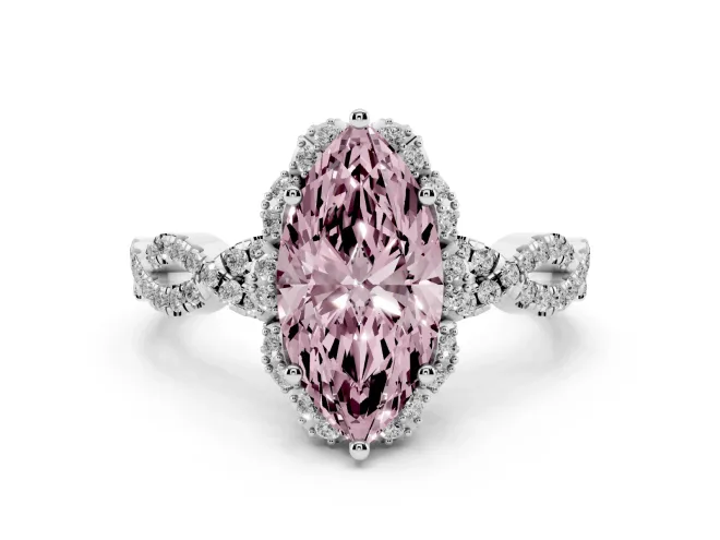 Marquise Milgrain Halo Engagement Ring Setting for a Fancy Pink Lab-Grown Diamond | Graduated Shoulders | White Gold
